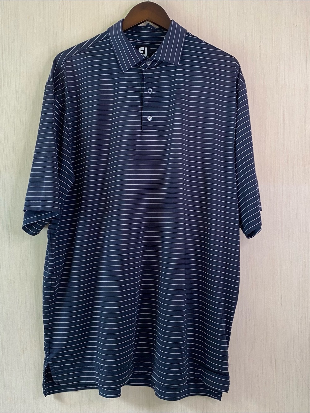FootJoy Men's Short Sleeve Golf Performance Polo Shirt Navy Stripe XL